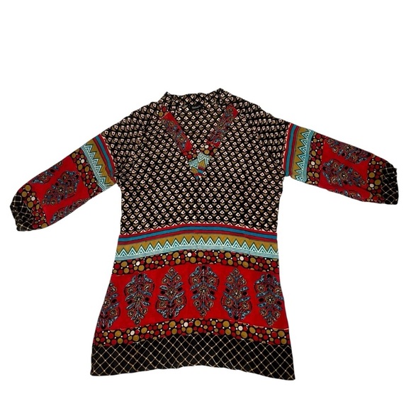 TOLANI Nisha 100% Silk Boho Tunic Top Mini Dress Women's Size S - Picture 13 of 16
